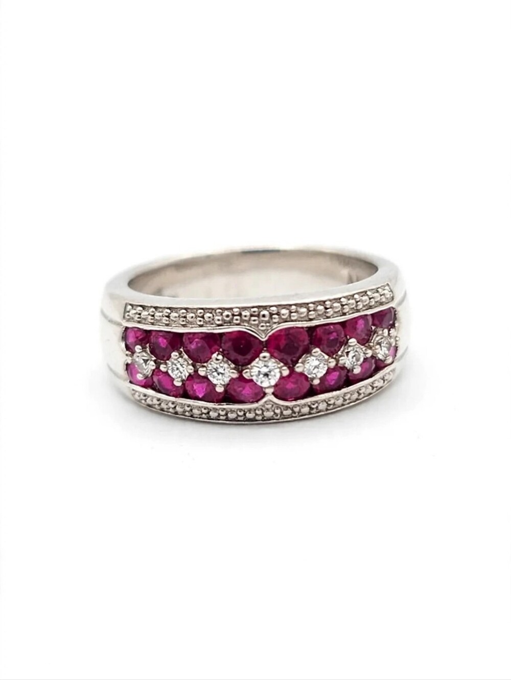 Real Ruby Diamond 925 Sterling Silver Eternity Band Ring Size 7 Marked Uv Glow!!